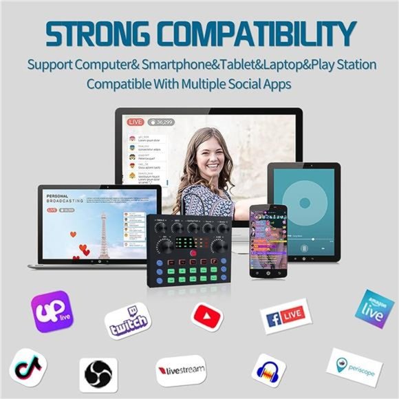 Podcast Equipment Bundle,Audio Interface with All-In-One DJ Mixer and Studio - Picture 4 of 6